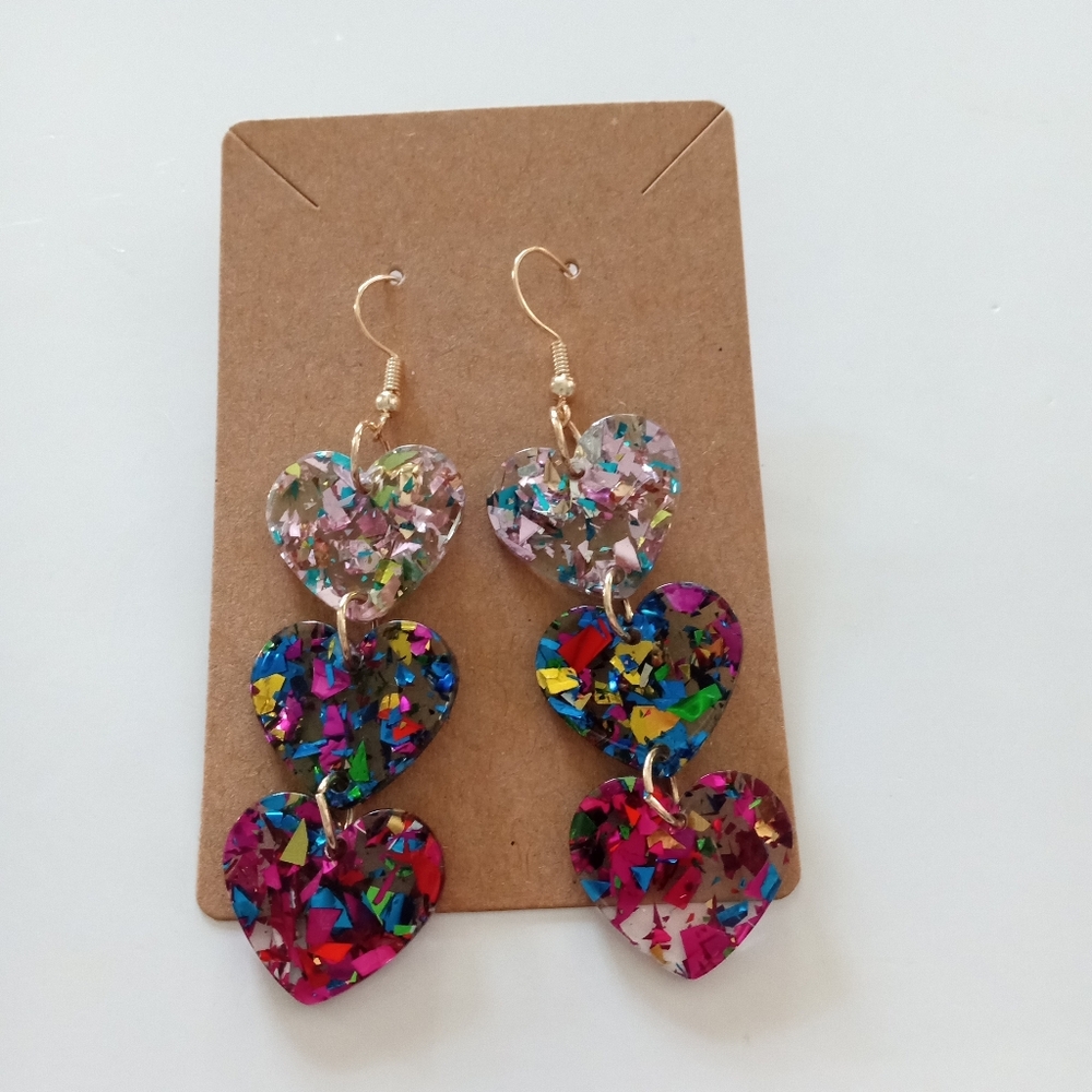 Fashion Jewelry Glittery Heart Dangle Earrings